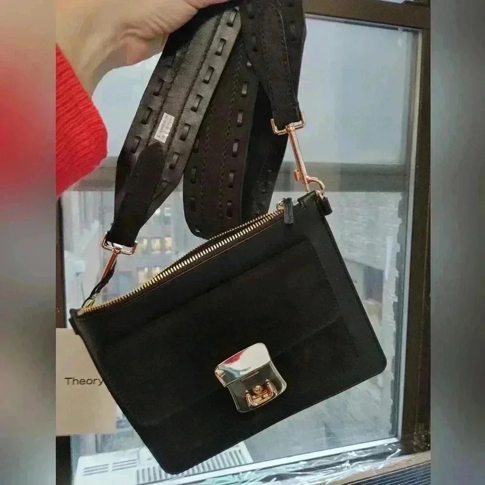 Theory Women's Transformer W Lock Pocket Pouch Clutch Strap Nubuck Nwt 175 +75